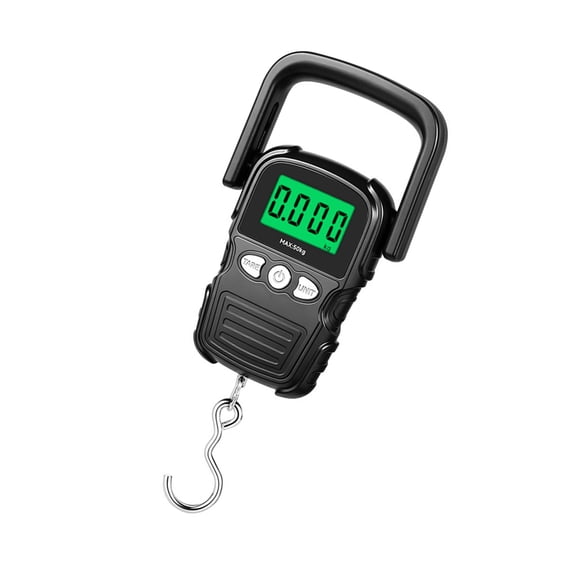Handheld Fish Scale with Hook 50 kg Digital Weighing Tool, LCD Readout, and Front Control Buttons for Anglers, Portable Fish Weighing, and Gear Checks