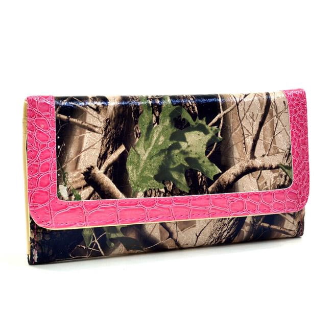 Portefeuille Trifold Camouflage pour Femmes 7.5 x 4.5 Po, Rose & Cam