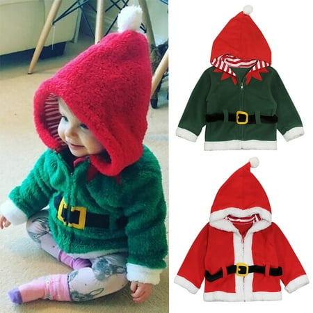 

URMAGIC Toddler Baby Girls Boys Christmas Clothes Santa Jacket Long Sleeve Fleece Hooded Jacket Coat Holiday Fall Winter Outfit 1-6 Years