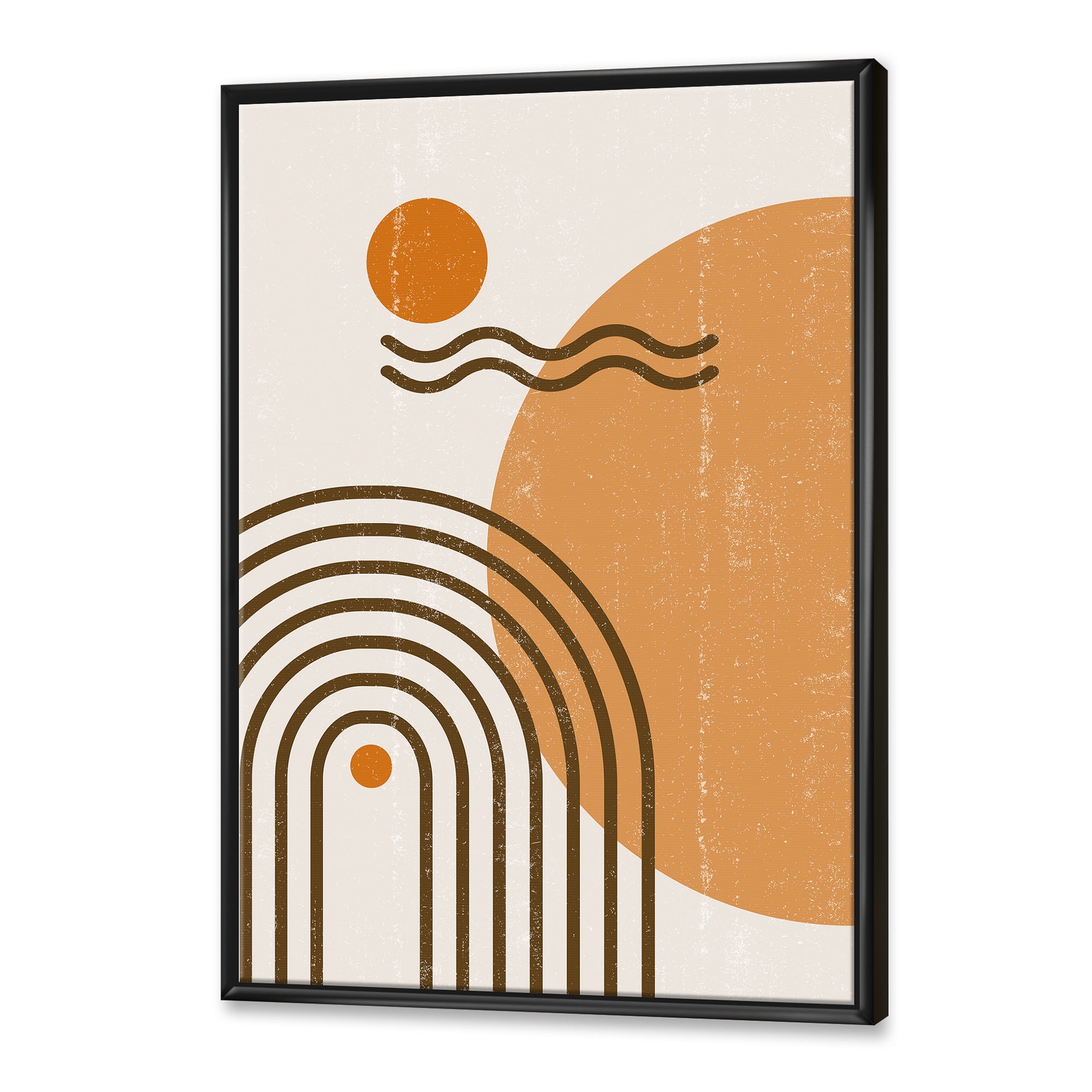 Designart 'Abstract Rainbow Moon and Sun In Earth Tones II' Modern Framed Canvas Wall Art Print