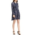 thumbnail image 5 of INSPIRE CHIC Women's V Neck Long Sleeves Cinched Waist Half Placket Floral Dress S Navy, 5 of 7