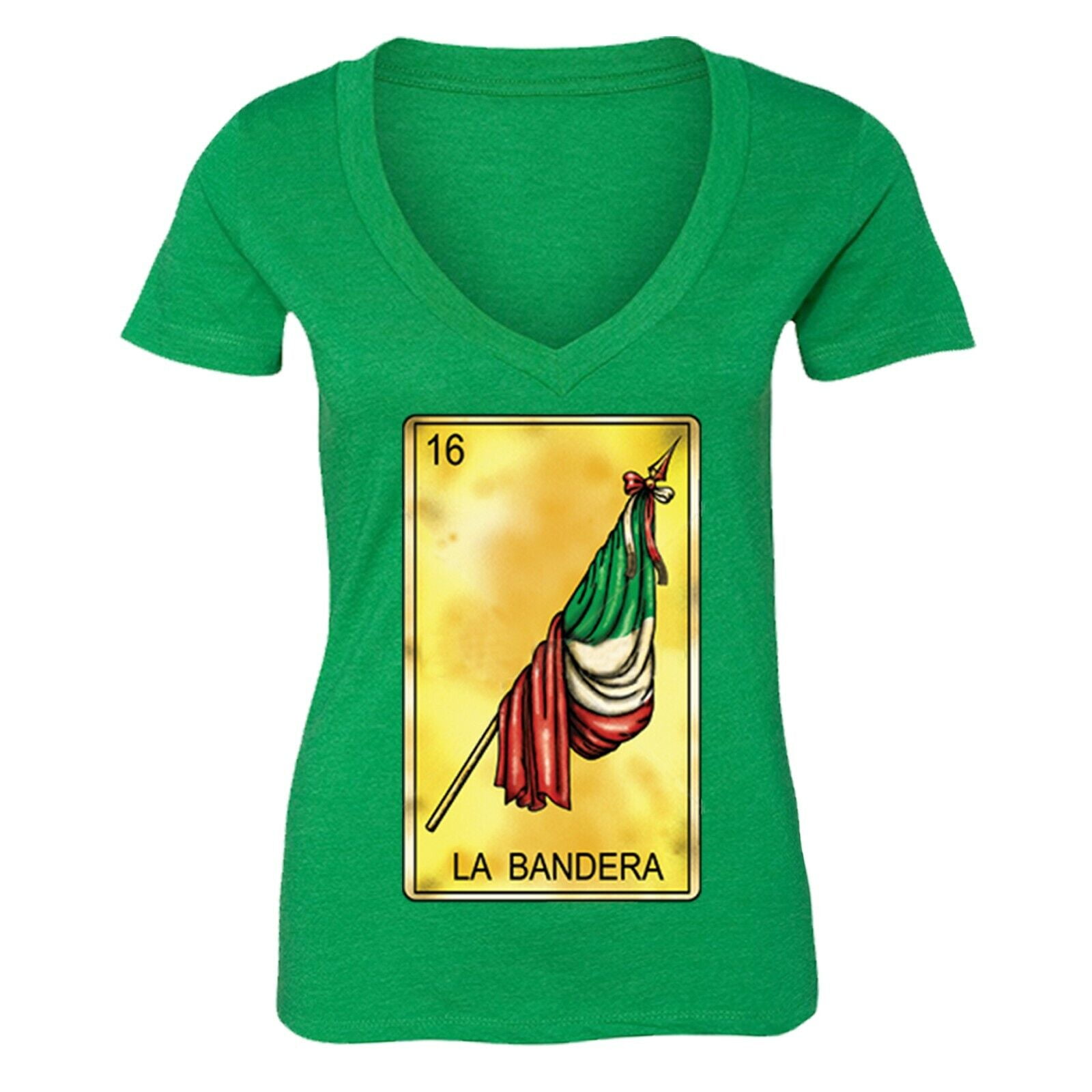 XtraFly Apparel Women's La Bandera Loteria 16 Tshirt Chicano Mexico