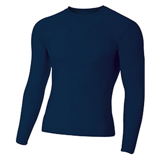 A4 - Youth Long Sleeve Compression Crewneck T-Shirt - NAVY - M - Walmart.com - Walmart.com