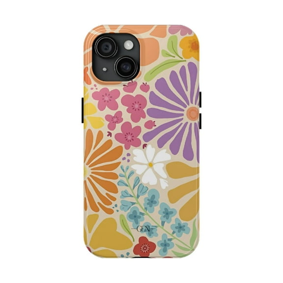 Phone Cases Cover, Retro Bloom Tough Phone Case – Colorful 70s Floral Dual Layer Protective for iPhone 16 Pro Max, 16 Plus, 15, 14, 13, 12, 11, X, Samsung Galaxy S25, S24, S23, S22