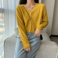 thumbnail image 2 of Cardigan en Tricot pour Femmes, Manches Longues, Boutonné, Col en V, Veste Fine (Blanc), 2 of 8