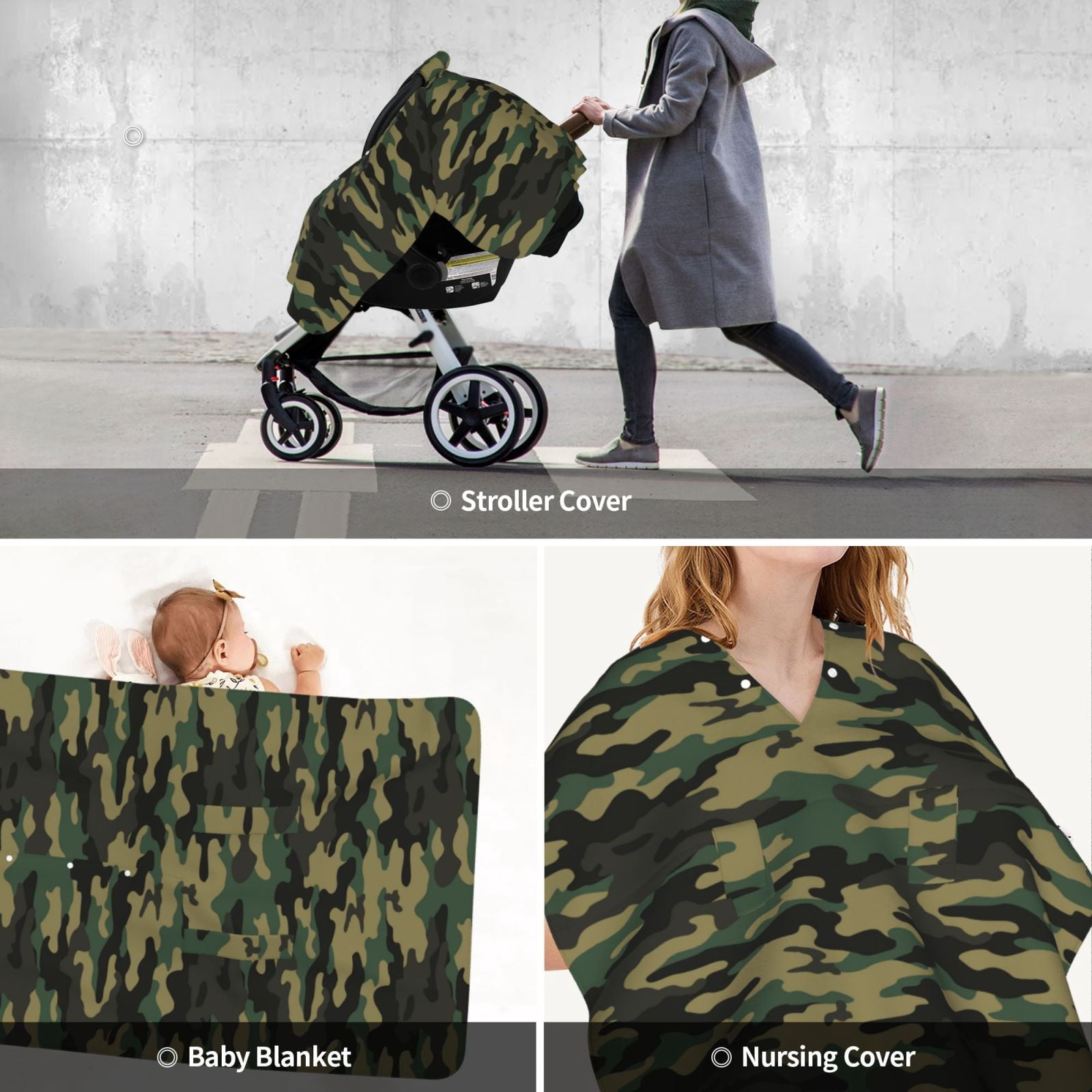 Car Seat Cover Baby - Green Camo Classic Breathable Infant Car Seat Cover for Baby Carseat, Lightweight Comfort Baby Essentials Must Haves Newborn Stuff for Girl Boy
