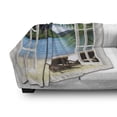 thumbnail image 3 of Nautical Home Soft Flannel Fleece Blanket, Ocean Beach Seascape Sunbeds Balcony Summer Picture Tropical Island, Cozy Plush for Indoor and Outdoor Use, 60" x 80", White Green and Blue, by Ambesonne, 3 of 6