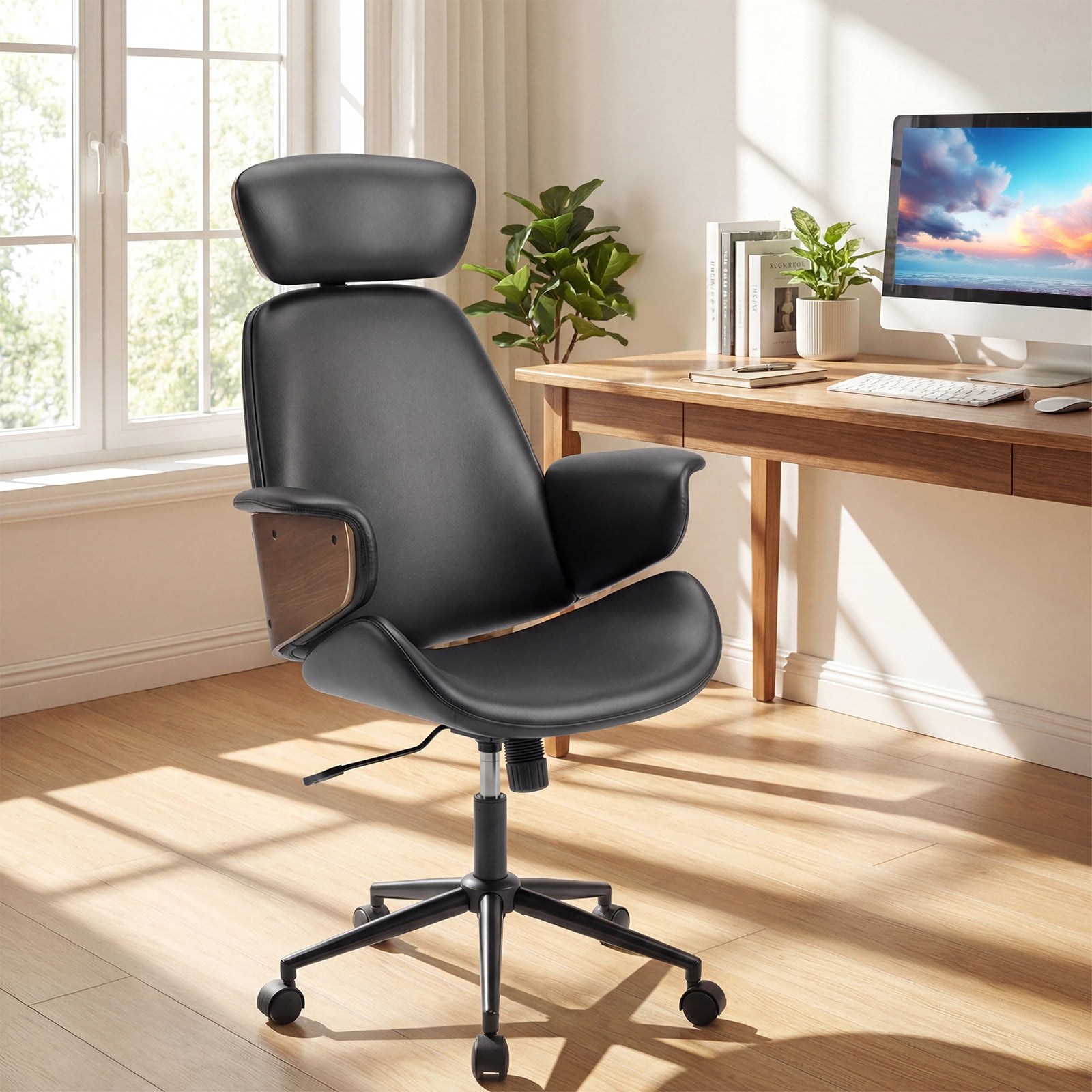 Costway Ergonomic Office Chair with Headrest, Adjustable Height, Faux Leather & Metal Base