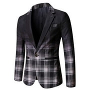 MOXIU Men's 1 Button Plaid Dress Blazers Slim Fit Casual Long Sleeve Notched Lapel Suits Jacket Business Formal Coat Fahsion Casual Regular Fit Jackets for Wedding Party