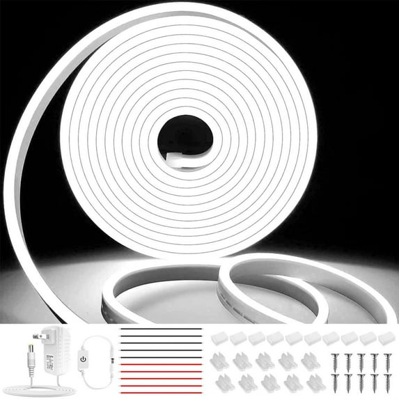 LED Silicone Neon Light Strip 5M 12V Neon Rope Light 16.4ft/5m Waterproof Flexible LED 6000K,Contains DIY Accessories for Outdoor Indoor (Cold White + Plug)