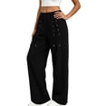 thumbnail image 4 of Women's Lace Up Criss Cross Detail Casual Sweatpants Elastic Drawstring Waist Wide Leg Jogger Pants with Pocket Fall Fashion Y2K Outfit Black, 4 of 7
