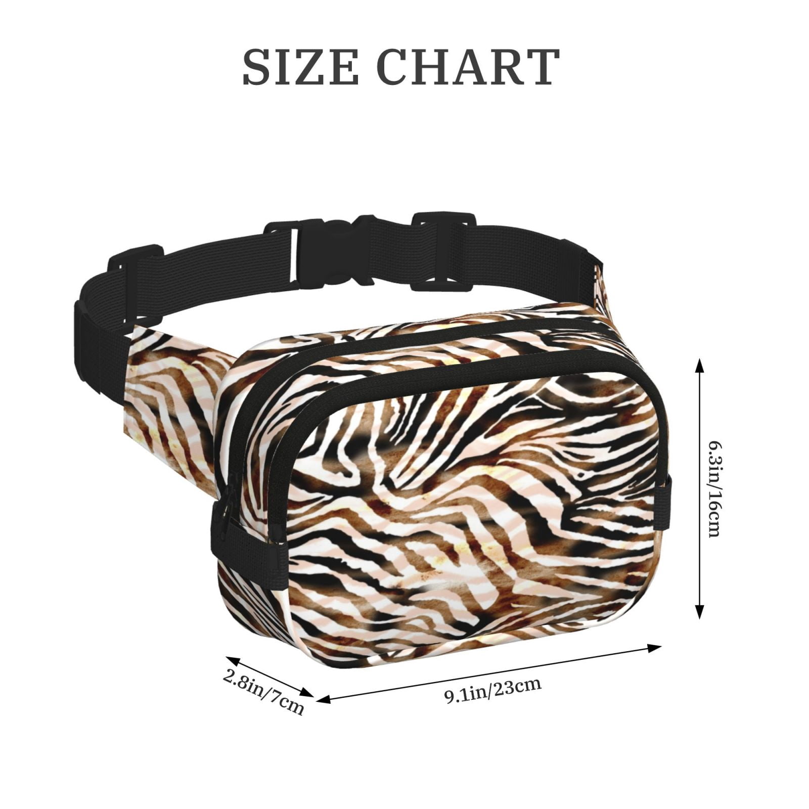 Picia Watercolor Zebra Print Square Double-Layer Waist Bag Mini Adjustable Waist Belt Bag Exercise Running Travel Hiking