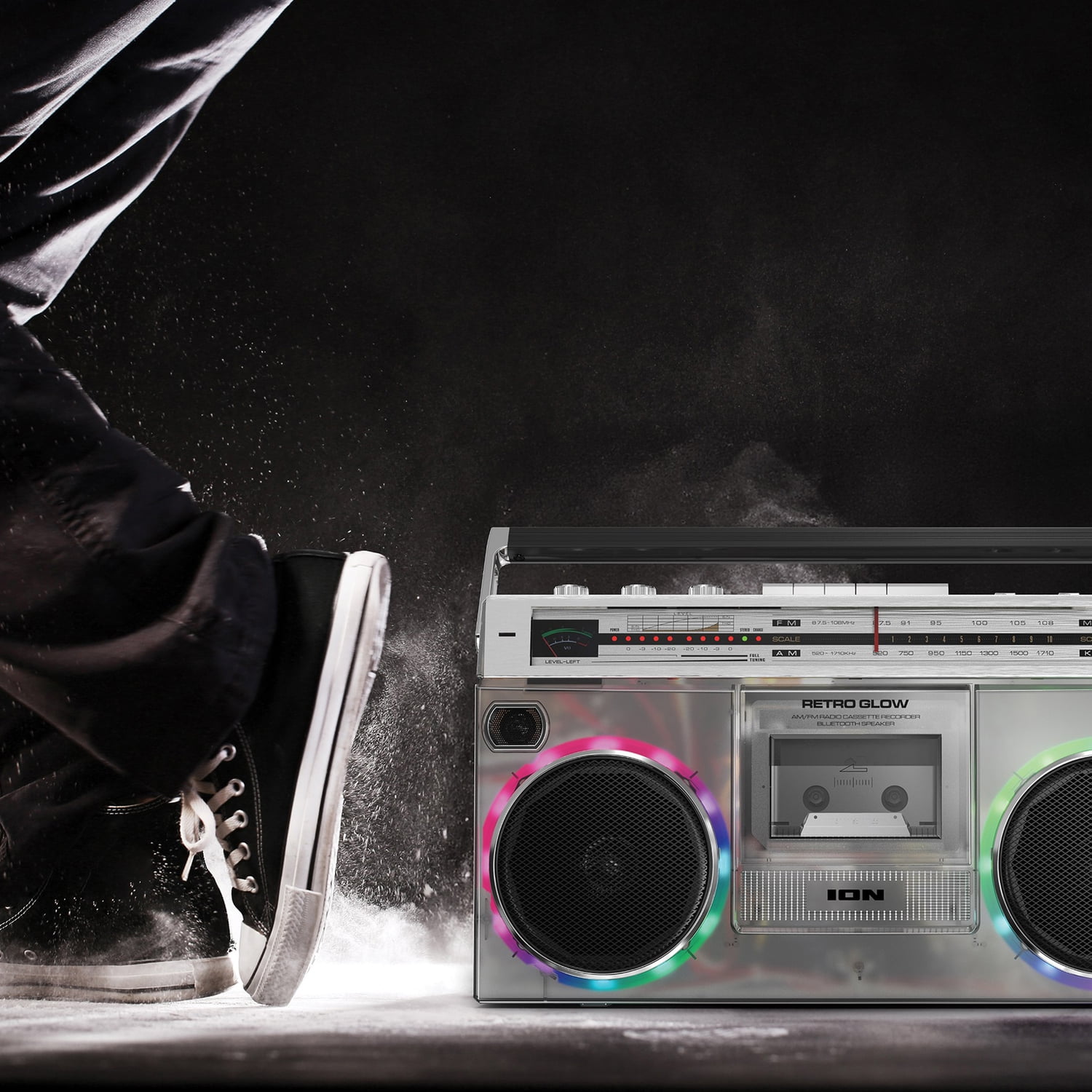 ION Retro Glow Bluetooth Cassette/Radio Boom Box with LED Lights, Translucent, RETROGLOWXUS