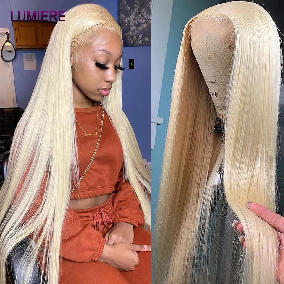 613 Honey Blonde Color 13x4 Lace Front Human Hair Wigs for Women  Transparent Brazilian Remy Straight Frontal Wig Human Hair Lumiere Hair 30  inch 
