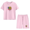 thumbnail image 6 of Amidoa Girls 2 Piece Outfits Summer Clothes Short Sleeve Cotton Floral Print T-Shirt and Shorts Casual Kids Clothing Sets Pink Size 6, 6 of 9