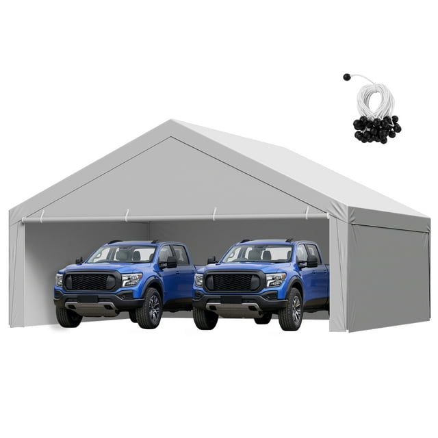 VEVOR Auvent de Remplacement pour Abri d'Auto, Bâche Supérieure de Tente de Garage Potable 20 x 20 Pi avec Parois Latérales, Résistante aux UV et Imperméable, Bâche d'Abri d'Auto Robuste avec Pare-Bouloches, Gris, Cadre Non Inclus
