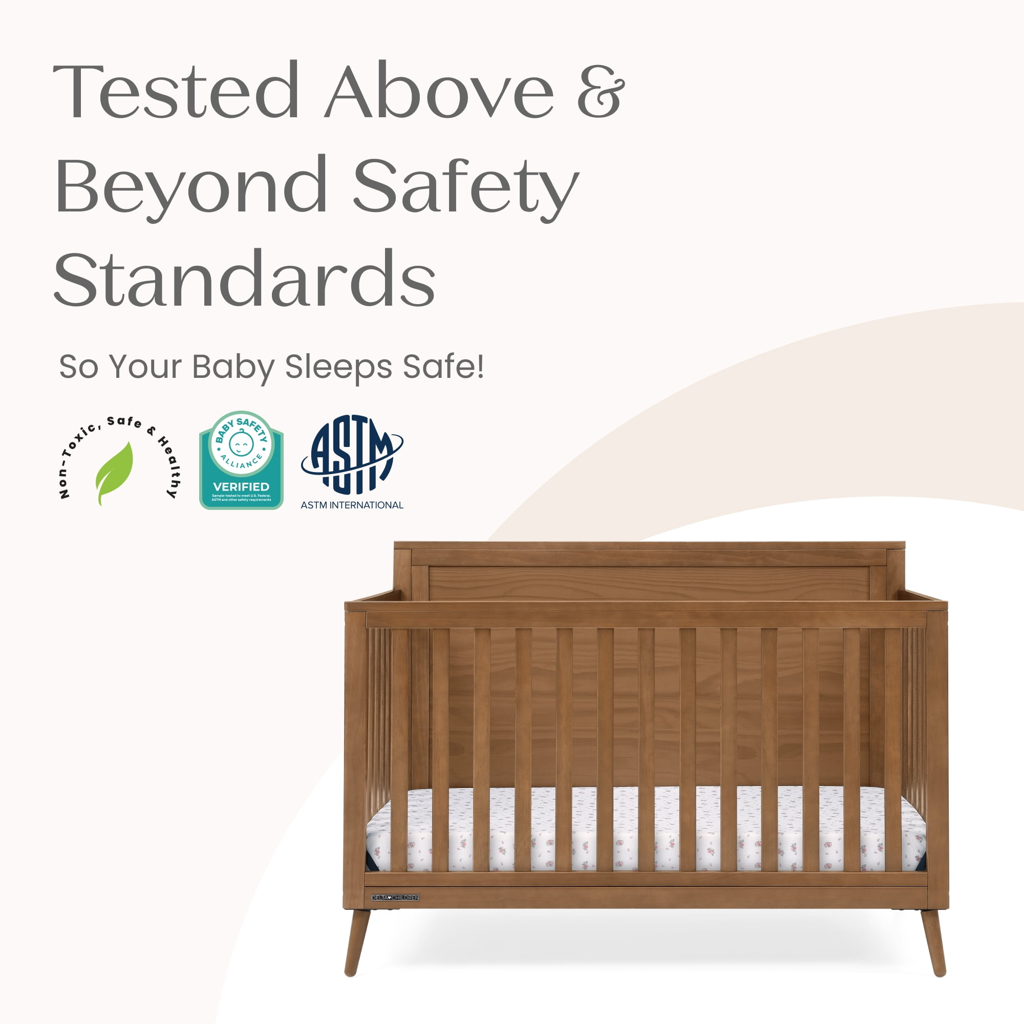 Delta Children Lola 6-in-1 Convertible Crib - Converts from Baby Crib to Toddler Bed, Daybed, Sofa Bed and Full-Size Bed With and Without Footboard, Fits Standard Full-Size Crib Mattress, Chestnut