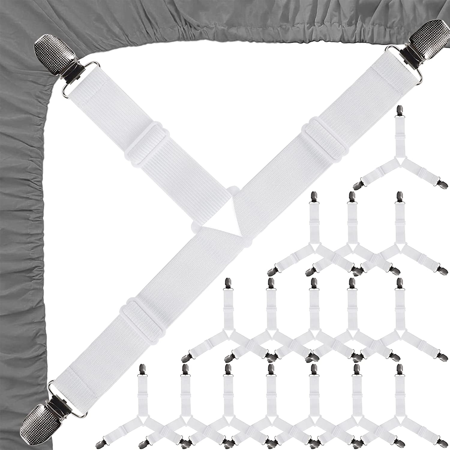 Bed Sheet Holder Straps, 16 Pcs Fitted Sheet Clips, Adjustable Triangle