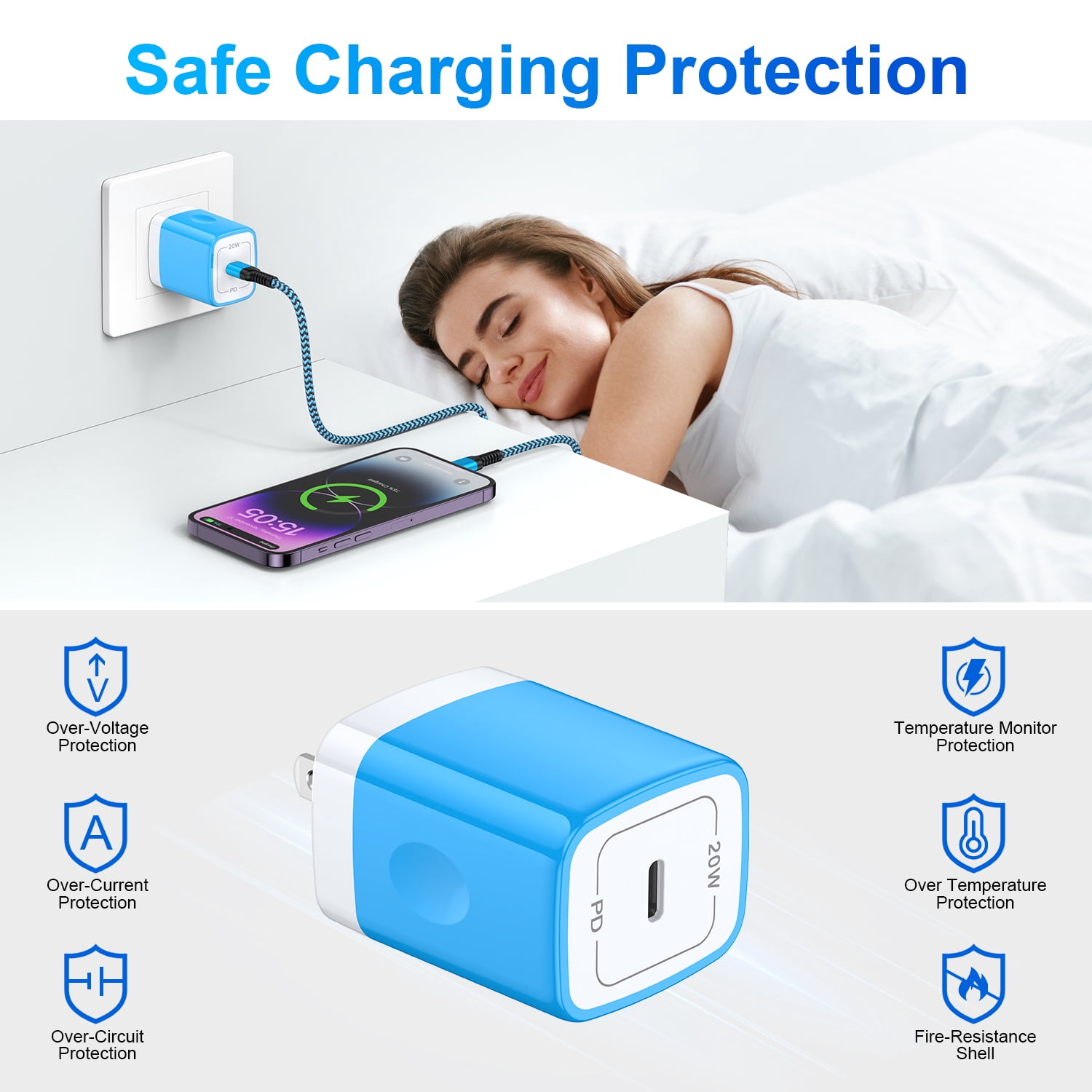 HAOANO USB C Wall Charger Block,2Pack 20W PD Android Type C Charger Block Fast Charging Block USB C Power Adapter w/ 2PCS USB C Charging Cable 6ft Type C Charger Cords Compatible for iPhone 14 13 12