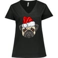 thumbnail image 3 of Inktastic Christmas Pug Dog Santa Women's Plus Size V-Neck T-Shirt, 3 of 5