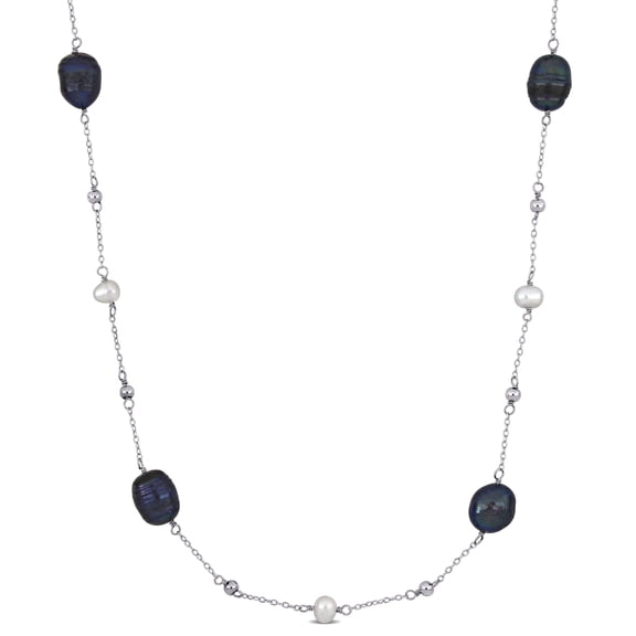 Everly Women's Grey and Black Cultured Freshwater Pearl and Hematite Bead Endless Station Necklace