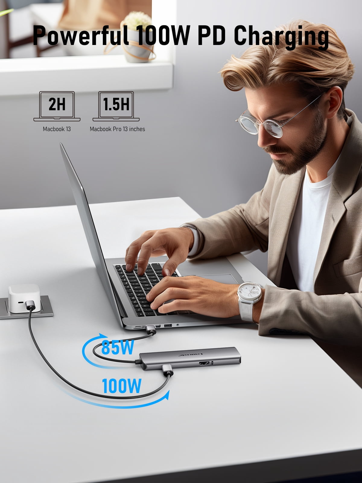 Clearance Docking Station, Lemorele 6 in 1 Dual Display Aluminium Housing Adapter with Dual HDMI, USB 3.0, 100W PD, USB C Hub for PC, Laptop, Surface