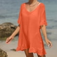 thumbnail image 2 of QIPOPIQ Robes de Plage pour Femmes Manches Courtes Col en V Couvre-Maillot de Bikini d'Été Robe à Lacets Offres 2023, 2 of 5