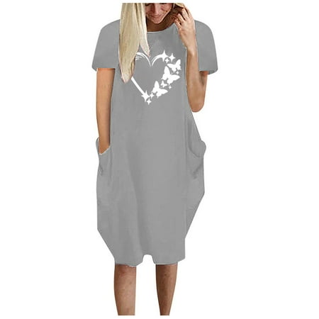 

Juebong Women s Casual Summer Sweatshirts Dresses Short Sleeve Swing Dress Women Fashion Floral Print Casual Round Neck Loose Dress With Pocket