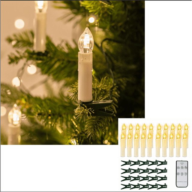 Guirnalda de luces navideñas con 20 velas LED color crema con clip para árbol oso de fresa Electrónica