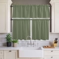 thumbnail image 4 of 3 Piece Kitchen Curtains and Valances Set Green Solid Color Cafe Curtains 36 Inch Length Aesthetics Contemporary Luxury Valance & Tier Curtain for Living Room Bedroom Small Window 54"x18"+27"x36"*2, 4 of 6