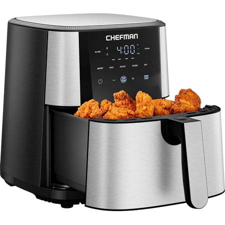 Air Fryer 6 Quart Turbo Fry 5 in 1 with Hi Fry Option Bake Dehydrate Frozen XL Nonstick Dishwasher Safe Basket Stainless Steel