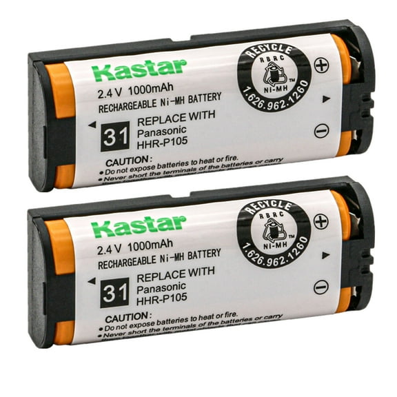 Kastar 2-Pack 2.4V 1000mAh Ni-MH Rechargeable Battery Replacement for Panasonic HHR-P105 HHR-P105A Type 31 91AAALH2BXZ Battery and Panasonic Home Handset Cordless Phone