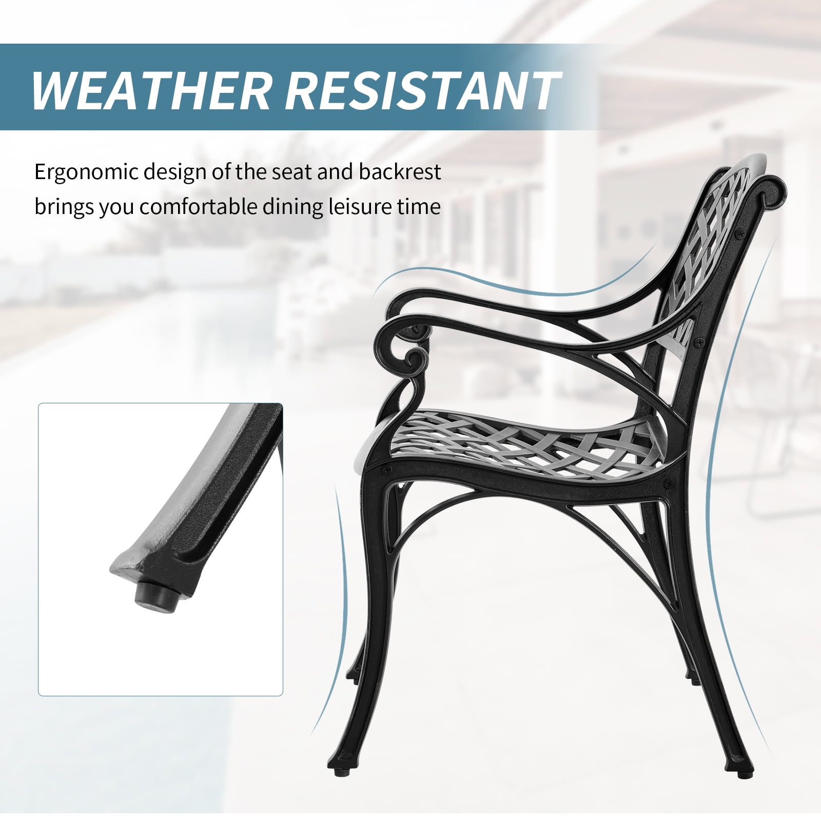 PATIO-IN Outdoor Patio Dining Chairs Set 4 Cast Aluminum Patio Bistro Chair with Armrest for Patio Furniture Set,Black