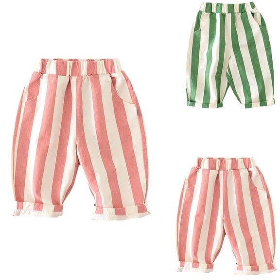 Shadoumai Toddler Boys Striped Pants Baby Girls Linen Harem Pants Summer Soft Comfortable Casual Elastic Waisted Trousers