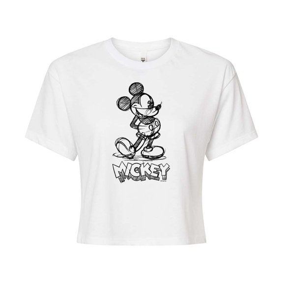 Mickey & Friends - Mickey Sketch - Juniors Cropped Cotton Blend T-Shirt