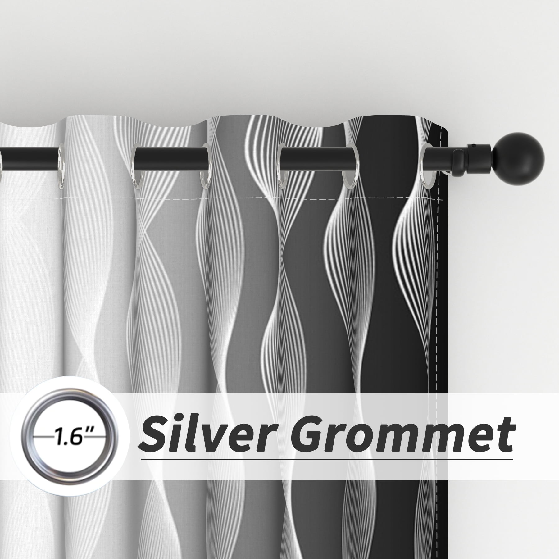 Lfeey Black and White Textured Blackout Curtains for Bedroom 84 inch Long, Insulated Grommet Curtains, 2 Panel