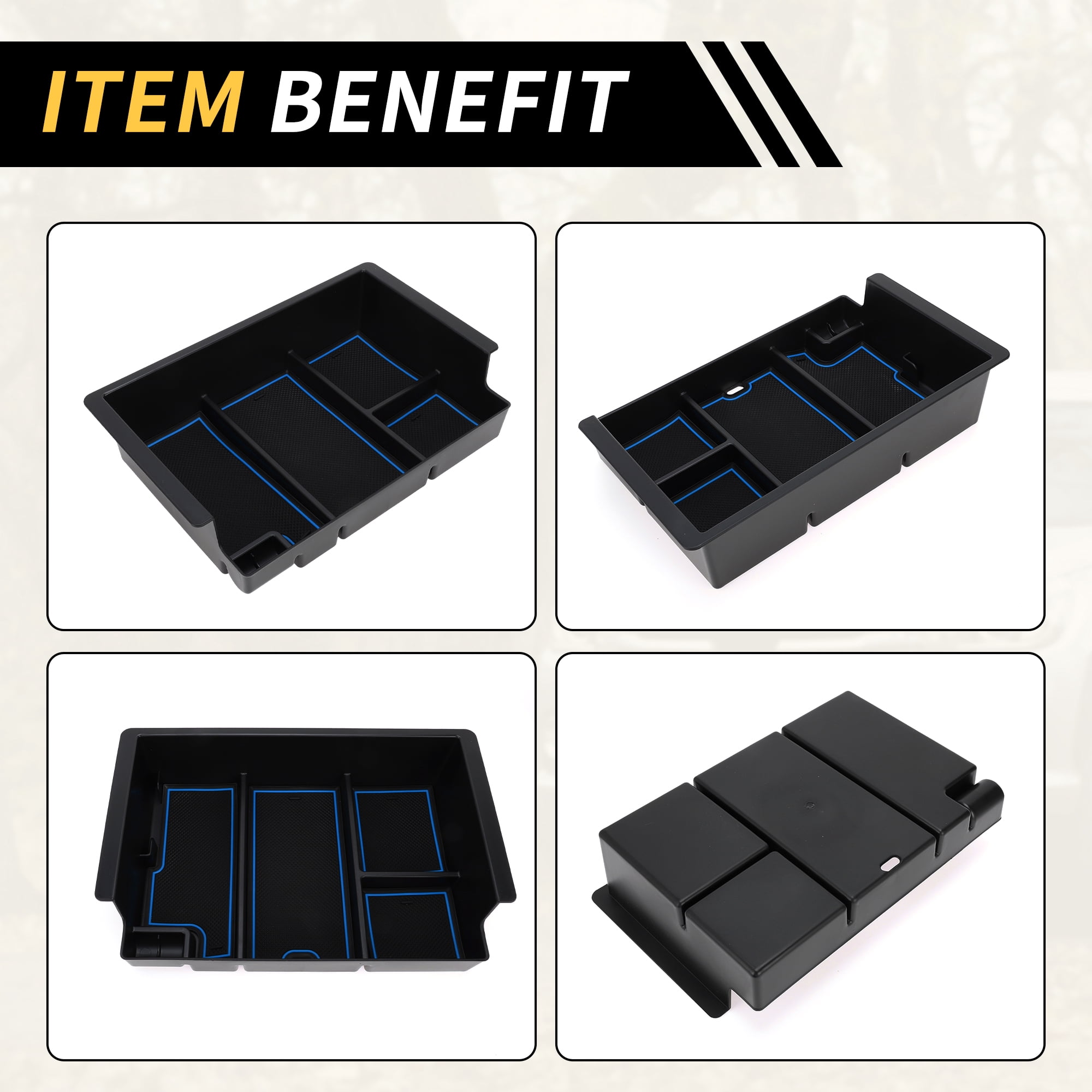 Unique Bargains Full Center Console Organizer Tray for Chevy Silverado for GMC Sierra 2500 3500 HD Yukon 15-19 Armrest Storage Box Insert Tray Full Console w/Bucket Seats ONLY Plastic Black Blue