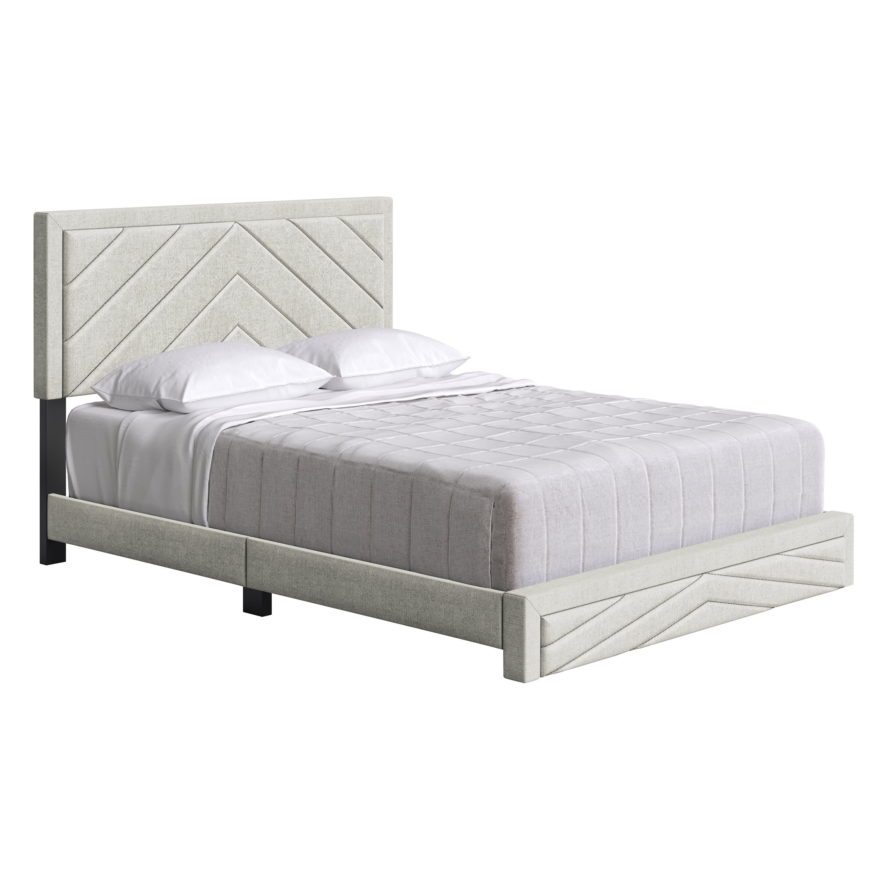 Boyd Sleep Barcelona Off White Linen Full Size Fully Upholstered Platform Bed Frame with Adjustable Headboard