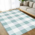 thumbnail image 4 of Aqua White Buffalo Check 6x9 Area Rugs, Farmhouse Plaid Modern Geometric Non-Skid Rubber Backing Large Rectangle Rugs - Living Room Bedroom Home Office, Indoor Floor Mat Carpets Washable Rug, 4 of 9
