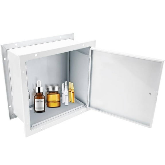 Reykilor White Steel Recessed Specimen Pass-Thru Cabinet, Wall Mount Specimen Pass Box with Double Access Doors & Pass Tray, 13.2"W x 6"D x 12.7"H