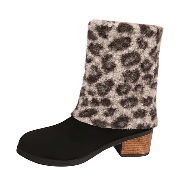 MuXiKeJi Clothes Women Winter Warm Leopard Print Boots With Thickened Leg Covers For Cold Weather Outdoor Activities And Fashion Style