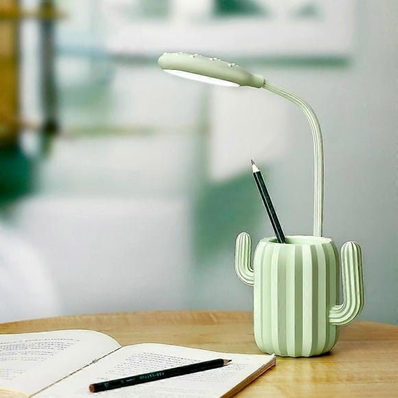 Desk Lamp , LED USB Rechargeable Student Table Lamp Dimmable Eye-caring Cute Study Computer Lamp for Office Dorm, Flexible Gooseneck, with Pen Holder
