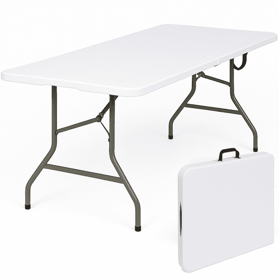 SUGIFT Folding Utility Table 6ft Fold-in-Half Portable Plastic Picnic Party Dining Camp Table, White