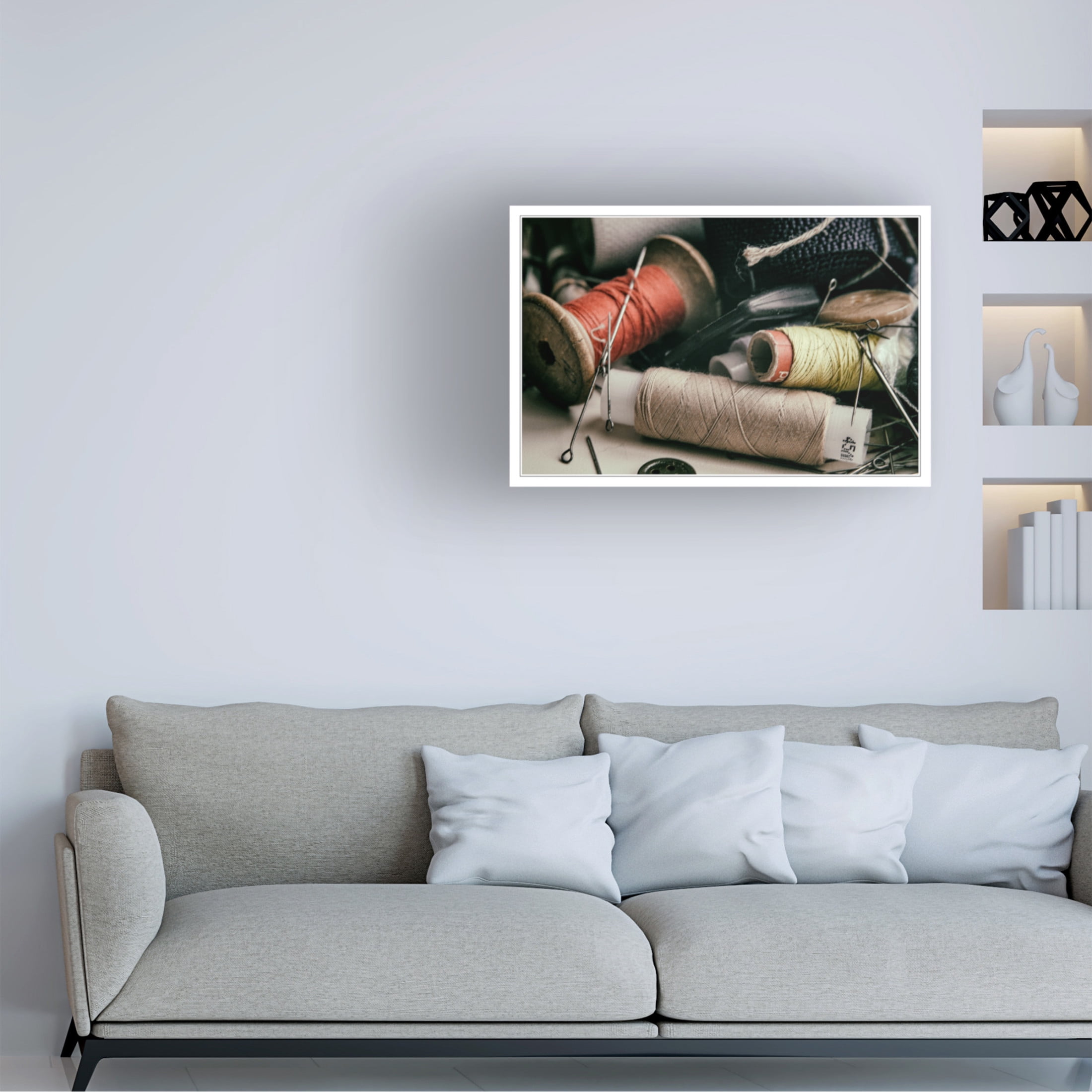 Canvas Wall Art - Yury A Melnikov 'Thread And Sewing Pins 1' Wall Art for Living Room, Bedroom, or Office Décor by Trademark Fine Art - 19 x 12 Inches