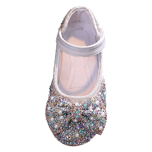 TIWEKE Sandals for Girls,Girls' Single Shoes Spring and Autumn Colored Diamond Bow Knot Small Medium and Large Children's Dance Shoes Performance Shoes
