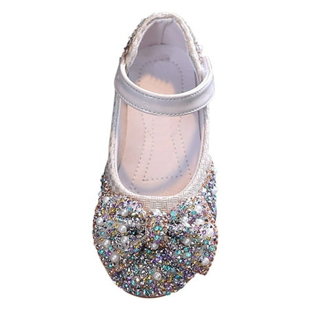 

Vedolay Girls Single Shoes Spring And Autumn Colored Diamond Bow Knot Small Medium And Large Girls Shoes Heels Size 4(Beige 7)