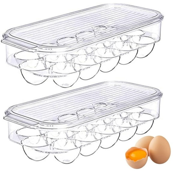 Clear Plastic Egg Holder for Refrigerator, Fridge Stackable Egg Storage Box  With Lid , Countertop Egg Organizer Container Bins, Set of 2