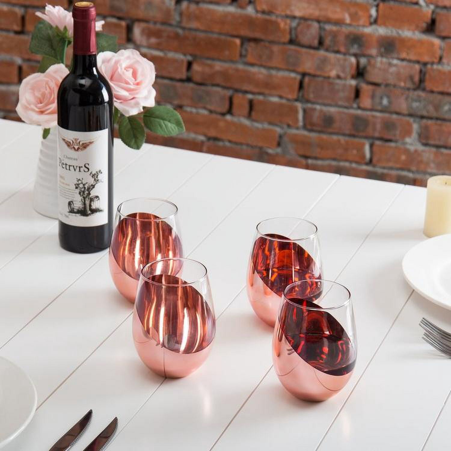 Modern 18 oz Copper Stemless Wine Glasses, MyGift Set of 6