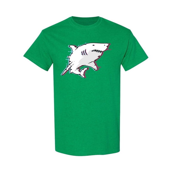 White Shark Glitch Effect T-Shirt Men -Image by Shutterstock, Male Small