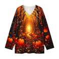 thumbnail image 6 of Uootdi Halloween Sweatshirts for Women V Neck Pumpkin Maple Leaf Spider Web Graphic Womens Sweatshirt Loose Fit Seasonal Gathering Breathable Womens Tops Gift, 6 of 7